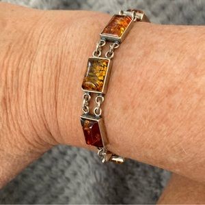 SOLD-Vintage 1990’s Sterling silver & multi-color Baltic Amber bracelet, 8”long.